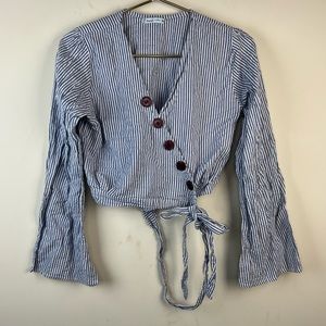 Beach by Gemo Blue Striped Crop Blouse, 38